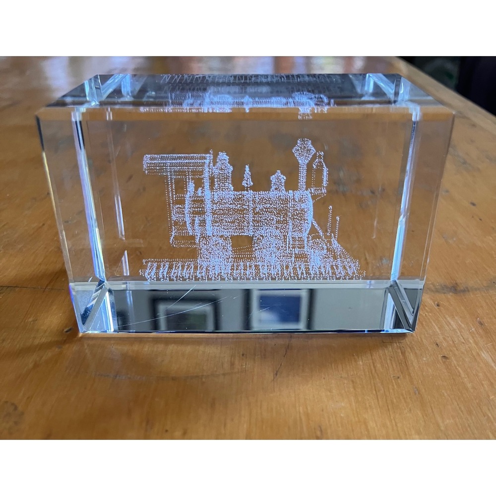 Laser Etched Train Paperweight Clear 3D Steam Locomotive